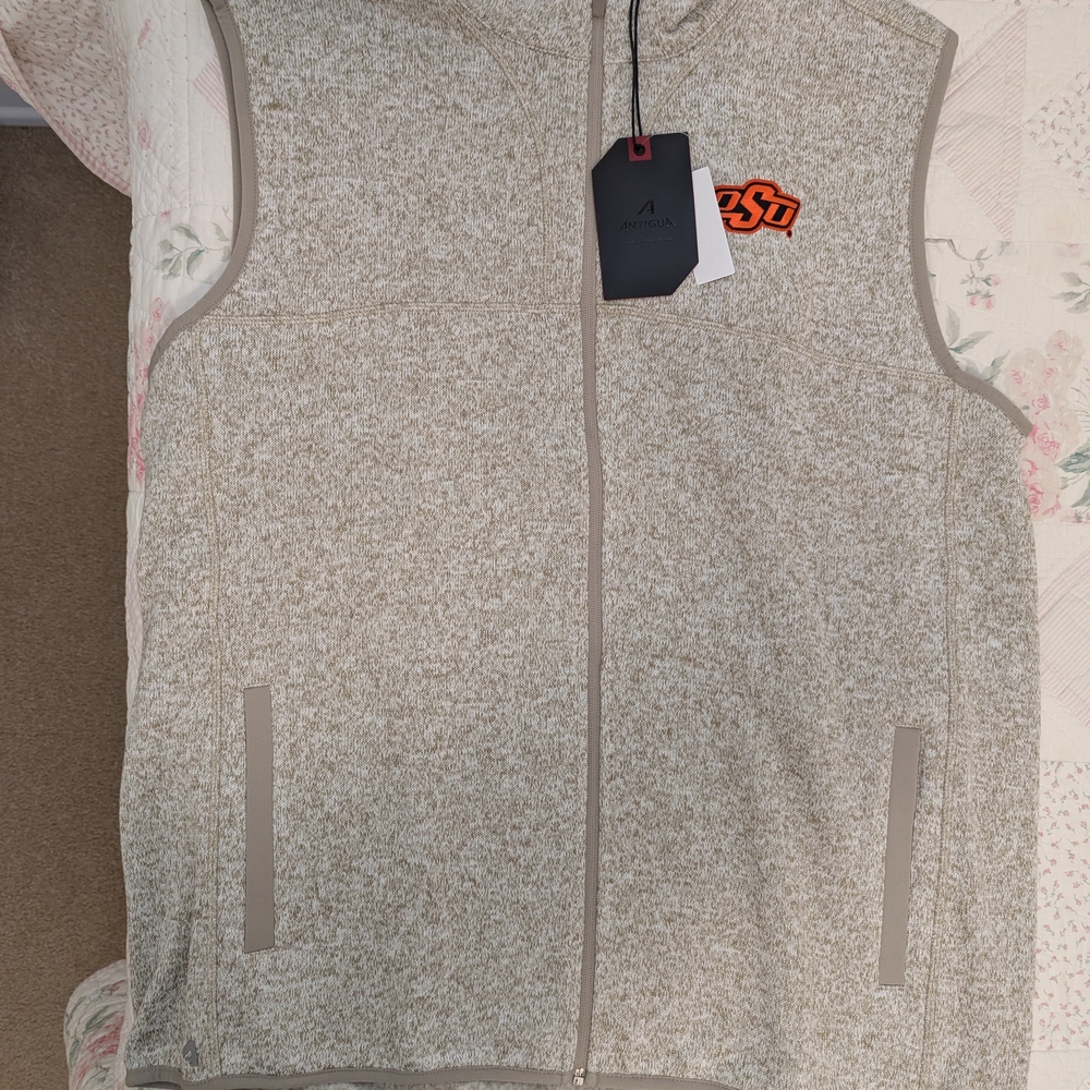 Antigua Beige Zip Up Sweater Vest.